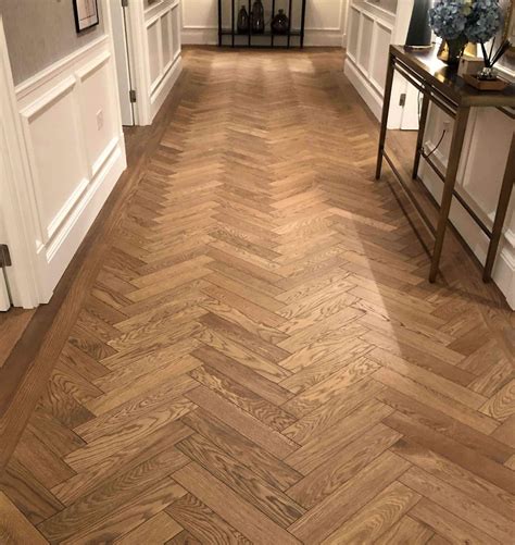 real wood herringbone flooring.